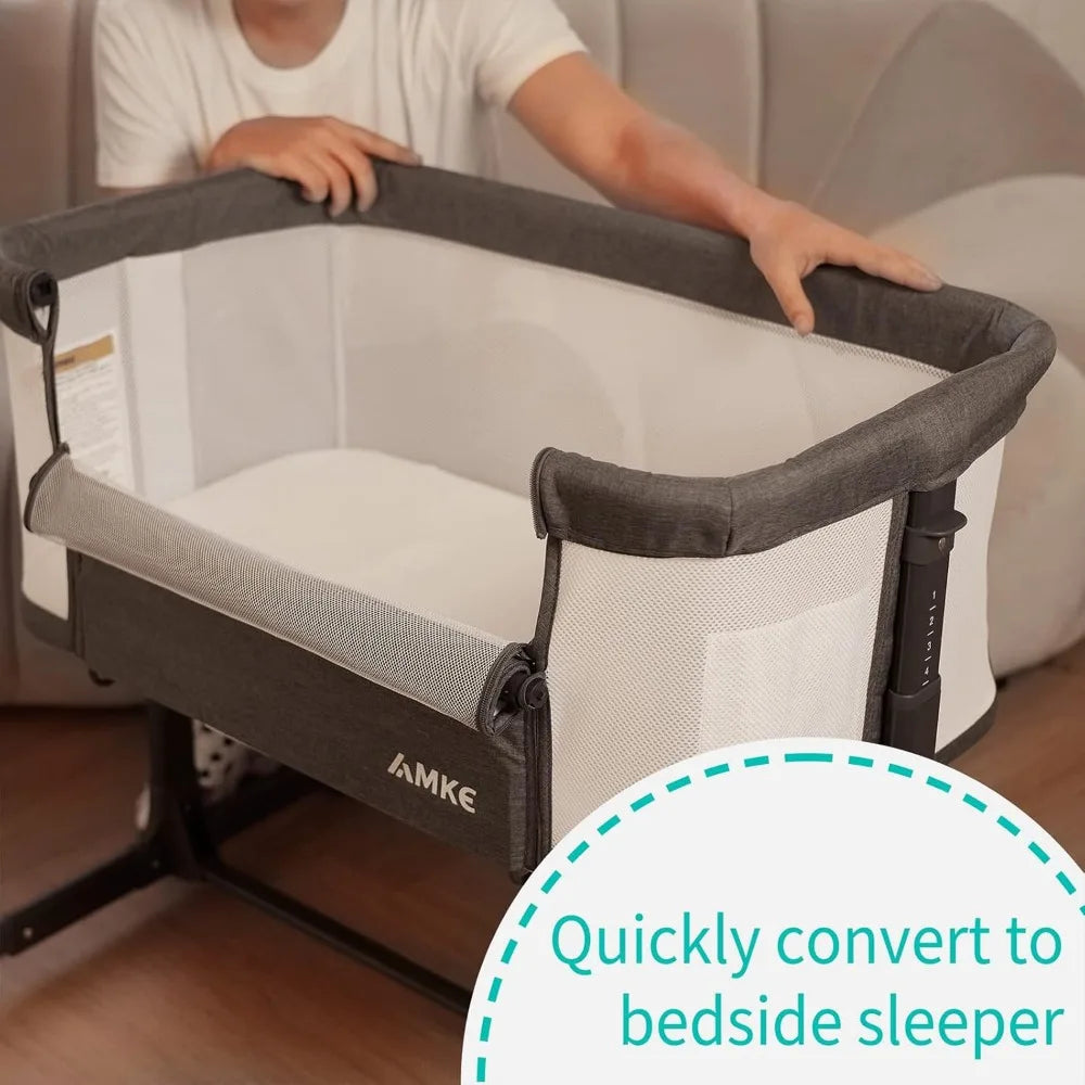 Baby Bassinet Mesh Crib - Portable Co-Sleeping Bedside Sleeper