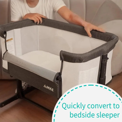 Baby Bassinet Mesh Crib - Portable Co-Sleeping Bedside Sleeper